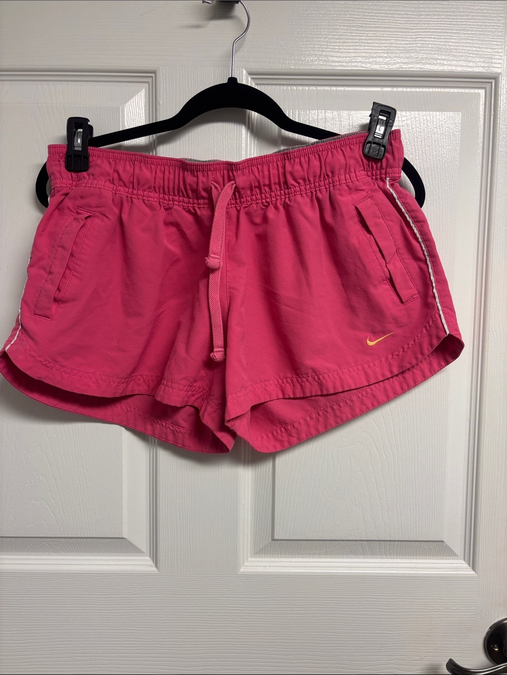 Nike Hot Pink Women's Athletic Shorts with Yellow Swoosh
